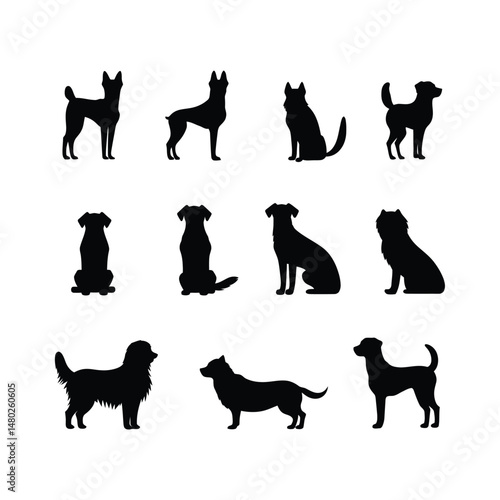 Buddy Dog Set Silhouette Clipart on White Background