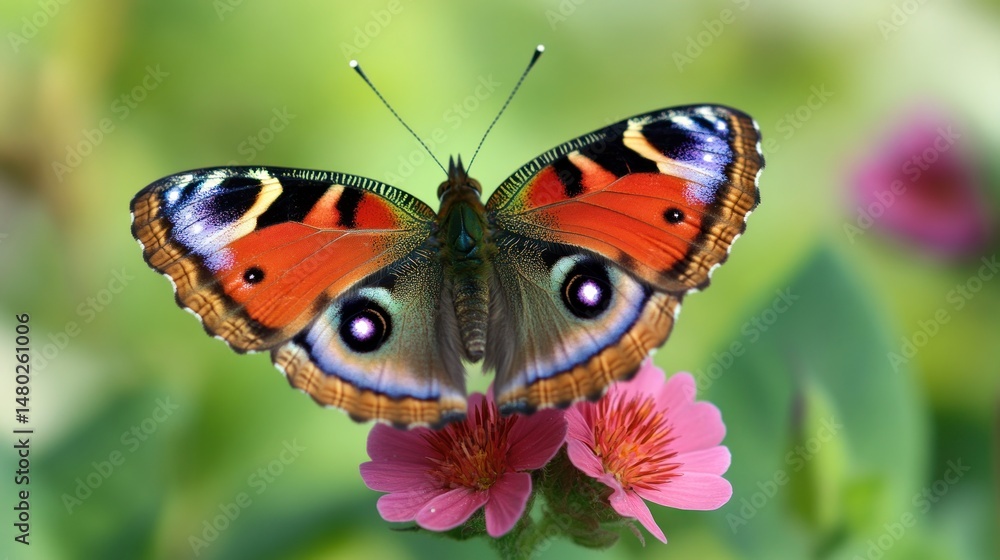 Vibrant butterfly perched on a delicate flower Vibrant butterfly perched on a delicate flower