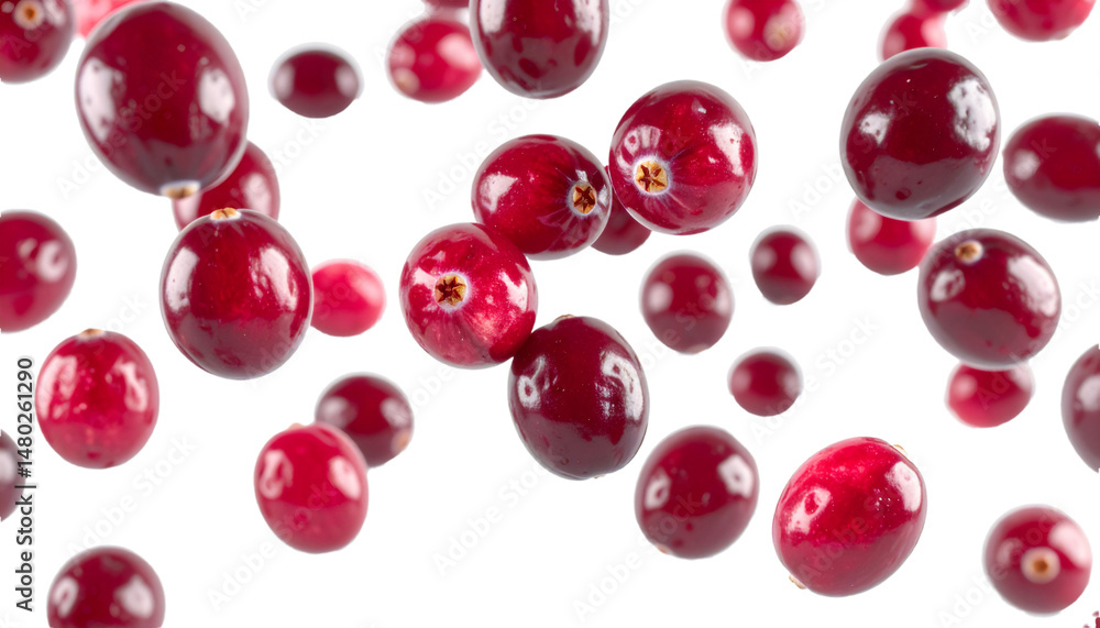 Fresh cranberries falling on transparent background Fresh cranberries falling on transparent background