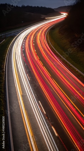 Wallpaper Mural Long exposure of highway at night with car light trails from above in rural landscape; travel transportation concept Torontodigital.ca