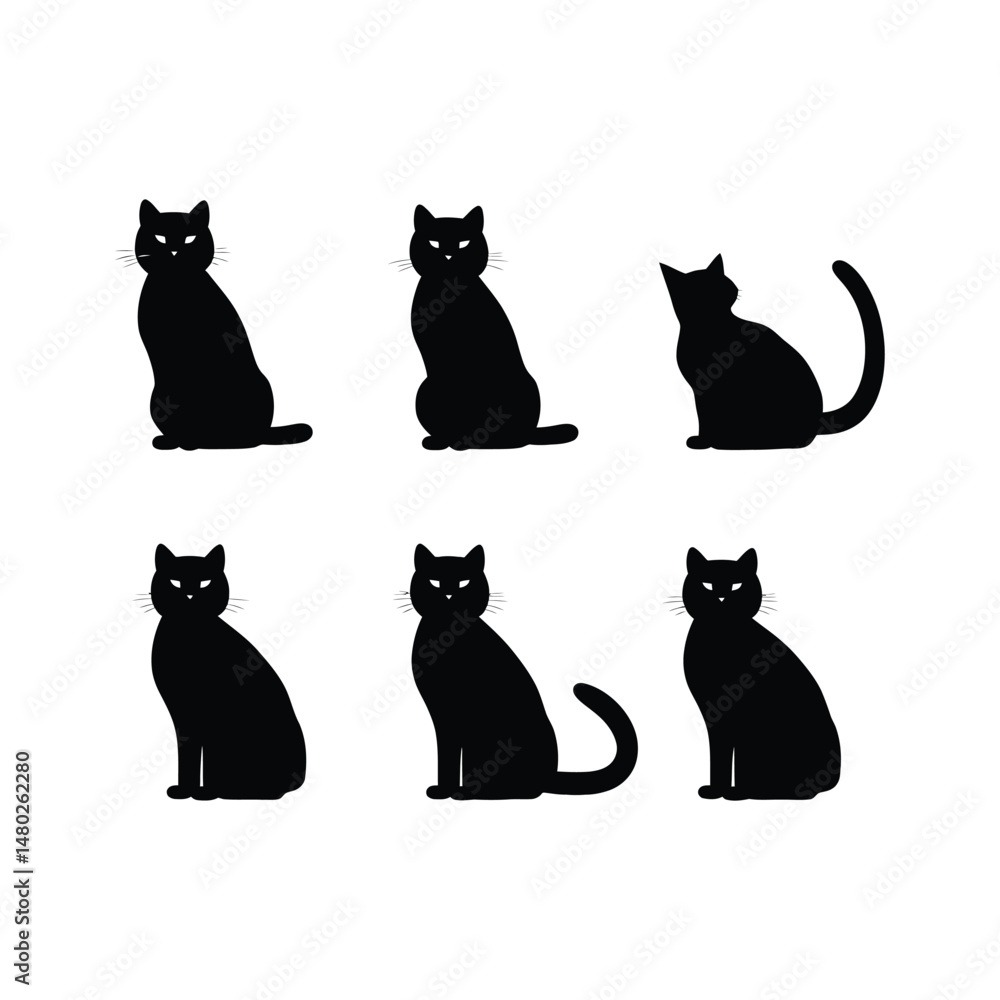Chloe Cat Silhouette Set Clipart on White Background Chloe Cat Silhouette Set Clipart on White Background