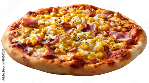 Delicious Corn Pizza: A mouthwatering image showcasing a perfectly baked pizza topped with a generous layer of sweet corn and savory ingredients
