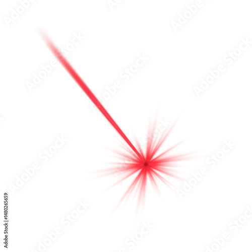 Pink horizontal laser beam. Neon line, presentation pointer. Red glow flare light effect.