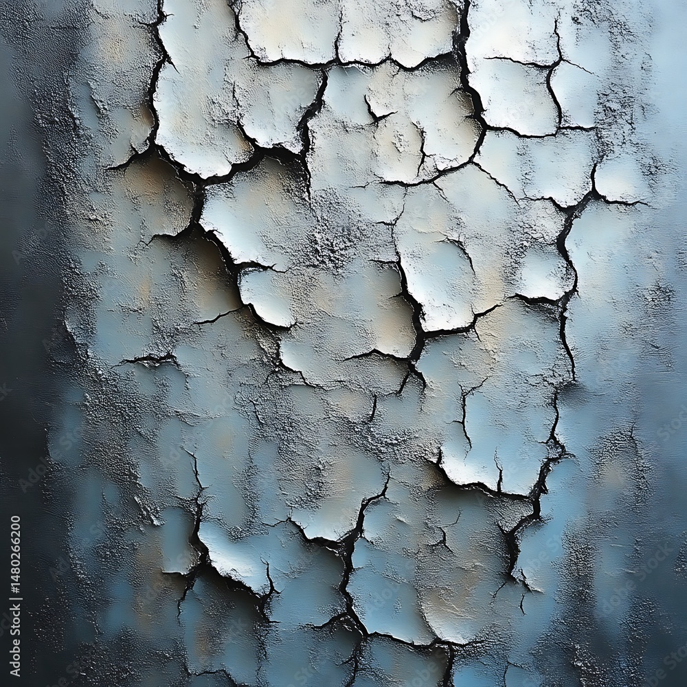 Naklejka premium Cracked, aged surface texture in muted blues and grays