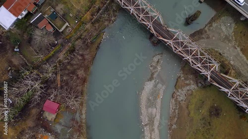 Beautiful Aerial View of Landscape in Adjara, Georgia Showcasing Rivers, Fields, and Vibrant Settlements