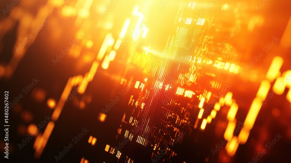 Fototapeta premium Abstract Digital Financial Data Visualization with Warm Glow Effect