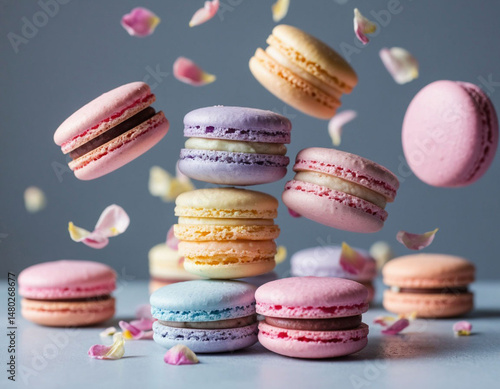 Wallpaper Mural Pastel macarons in the air. AI generated. Torontodigital.ca