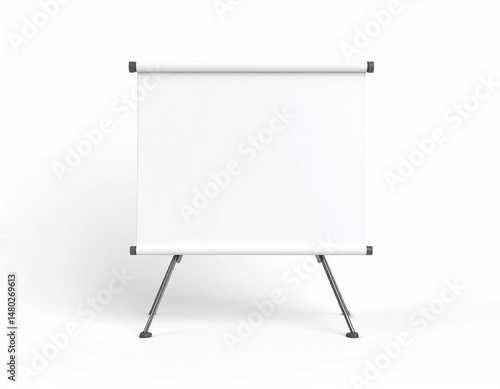 Wallpaper Mural an easel with a blank white presentation screen is centered on a white surface. the screen is rolled and supported by a tripod stand with rubber feet. the screen is taut and ready for use Torontodigital.ca