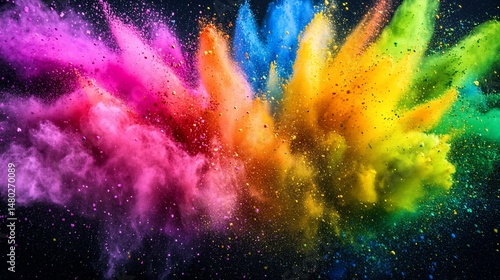 Colorful powder explosion on black background. Potential use for vibrant abstract design