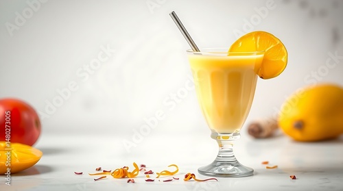 Mango Lassi with Saffron Garnish