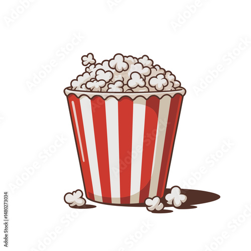 popcorn bucket, transparent background in red paper box, closeup of cinema or theater movie food for entertainment eating, SVG