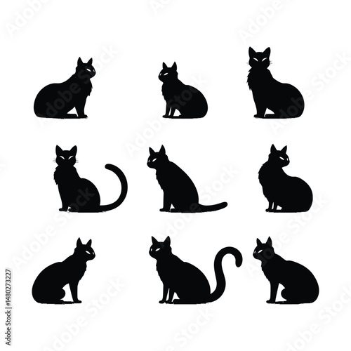 Luna Cat Set Silhouette Clipart on White Background