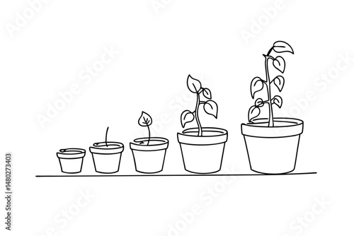 Wallpaper Mural Stages of plant growth depicted in line art illustrating development and progress Torontodigital.ca