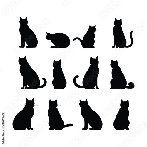 Luna Cat Set Silhouette Clipart on White Background