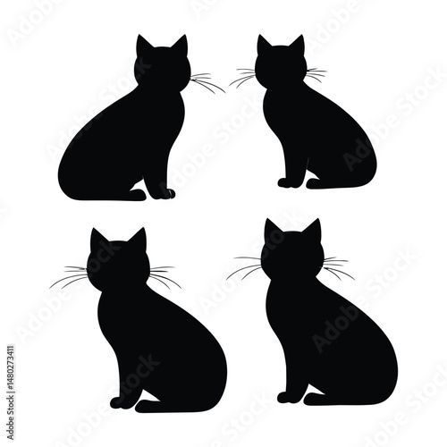 Luna Cat Set Silhouette Clipart on White Background