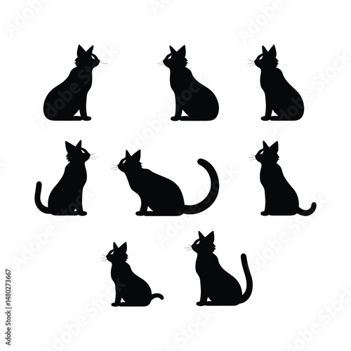 Luna Cat Set Silhouette Clipart on White Background