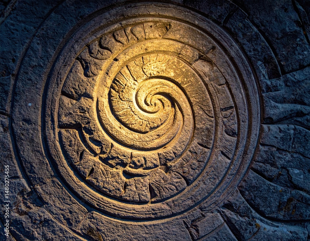 Obraz premium the summer solstice with lively festivities around stone carvings.