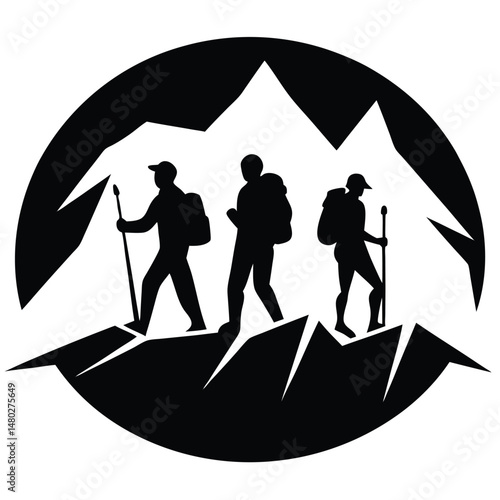Adventure awaits Three hikers conquering mountain peaks