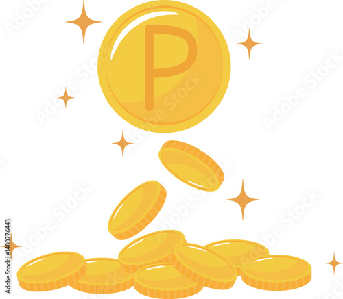 ポイントマークのコインとキラキラ