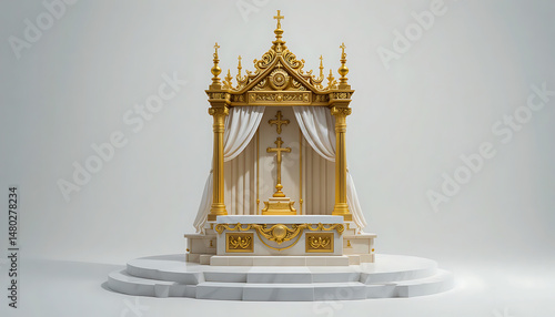 Golden Altar with Cross and White Drapery