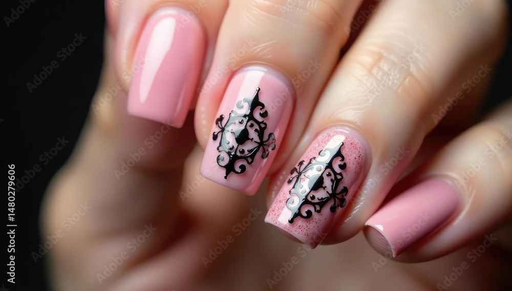 Delicate damask pattern on a pinkie fingernail Elegant, feminine nail art design , design, creative, spring Delicate damask pattern on a pinkie fingernail Elegant, feminine nail art design , design, creative, spring