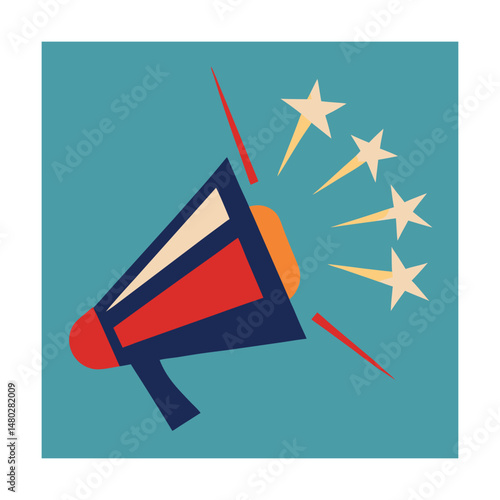 Retro style vector illustration of a megaphone announcing four stars and awards.
