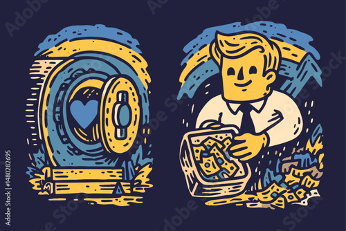 Playful Illustration of Saving Money with Heart and Cash