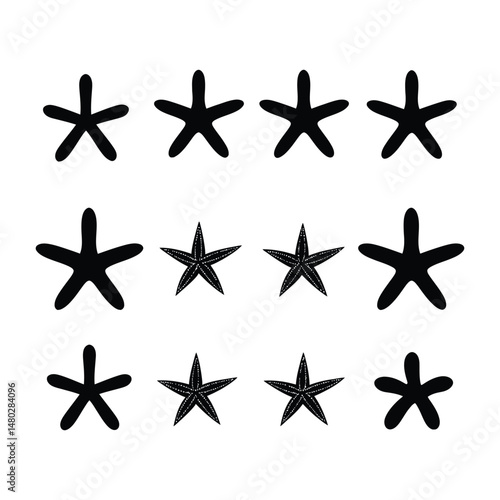 Starfish Set Silhouette Clipart on a White Background