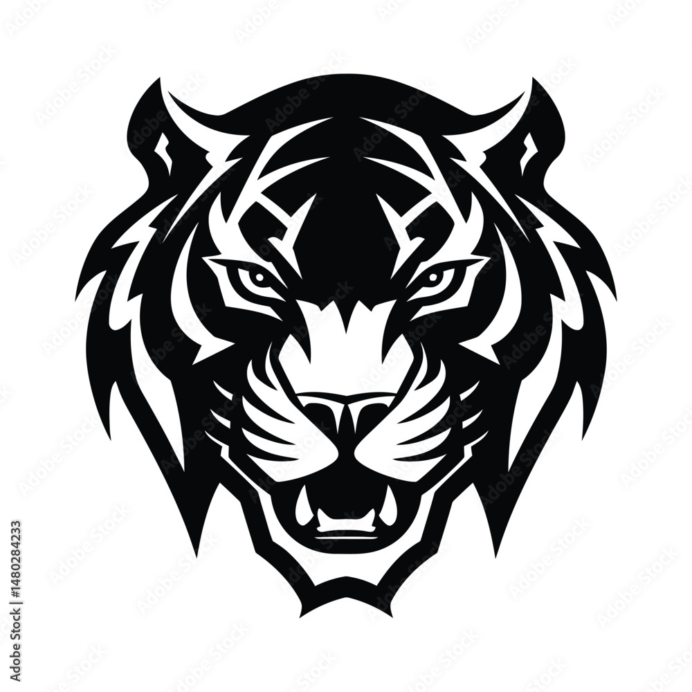 Fototapeta premium Tiger Head Silhouette Clipart on a White Background