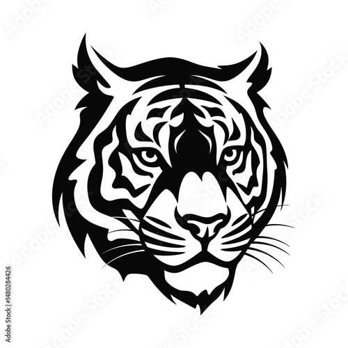 Tiger Head Silhouette Clipart on a White Background