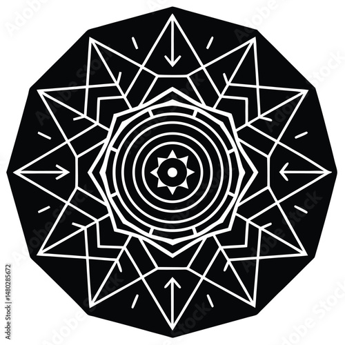 Geometric Mandala Design Black and White Abstract Art Print