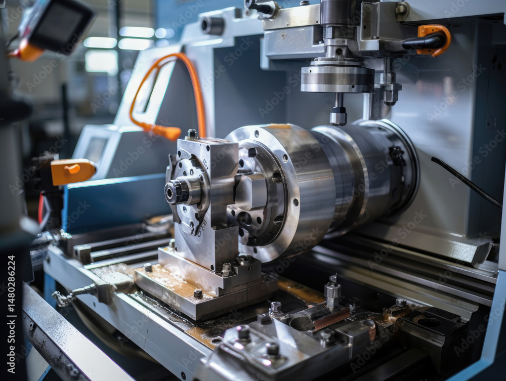 Industrial machine showing metallic components, intricate parts, and precision engineering Industrial machine showing metallic components, intricate parts, and precision engineering
