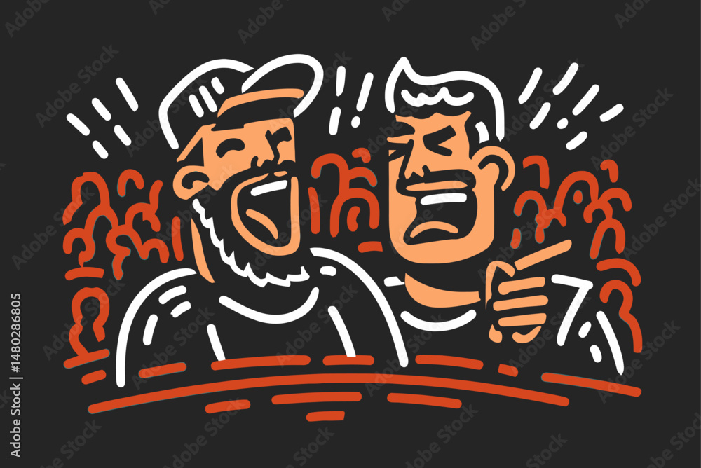 Two Friends Laughing Together in a Playful Illustration Design Two Friends Laughing Together in a Playful Illustration Design