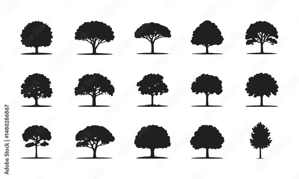 Tree Silhouettes Vector Set – Assorted Tree Shapes in Black Tree Silhouettes Vector Set – Assorted Tree Shapes in Black
