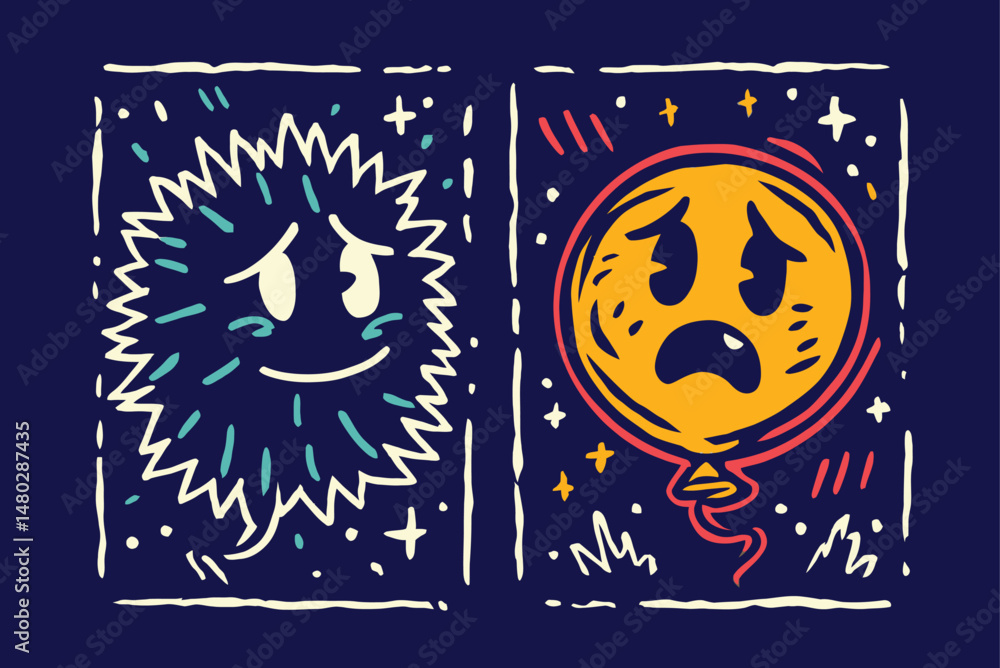 Fototapeta premium Illustrated Characters Showing Emotion with Bold Colors and Lines