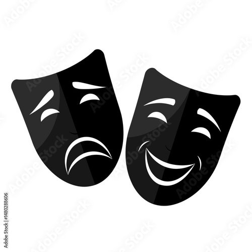 Classic theater masks representing comedy and tragedy in black color  