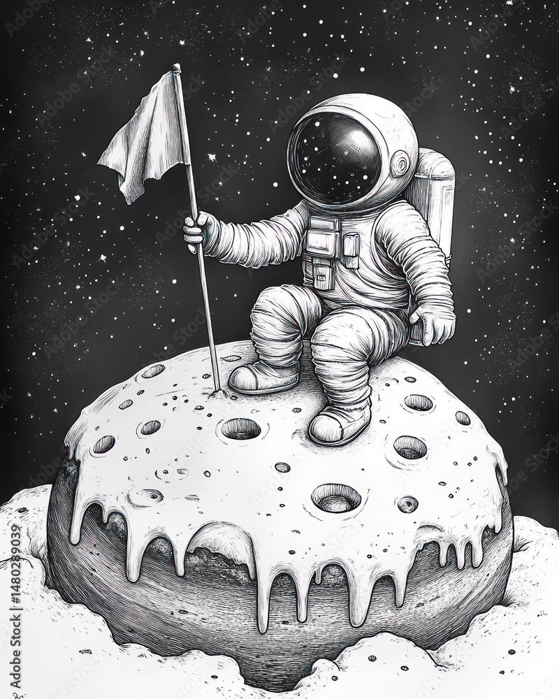 Fototapeta premium Astronaut on a Doughnut Moon