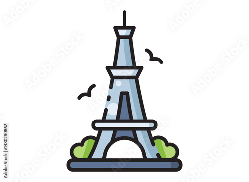 set icon of an Building Eiffel Tower Fill Style