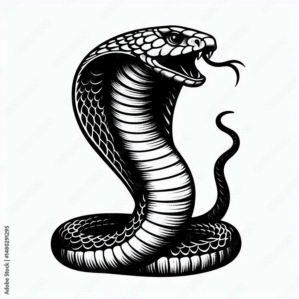 Fototapeta premium Aggressive Cobra Black and White Illustration
