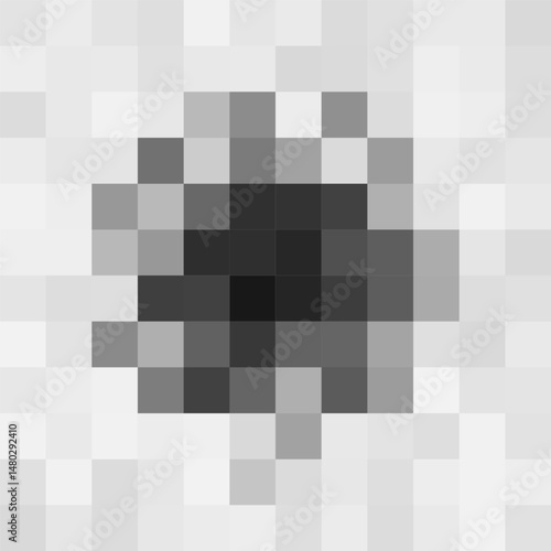 Pixel cluster censorship pattern blur. Abstract digital noise mimicking AI blocking zone, neural signal distortion or suppressed content area. Scientific grayscale feel. Vector illustration.