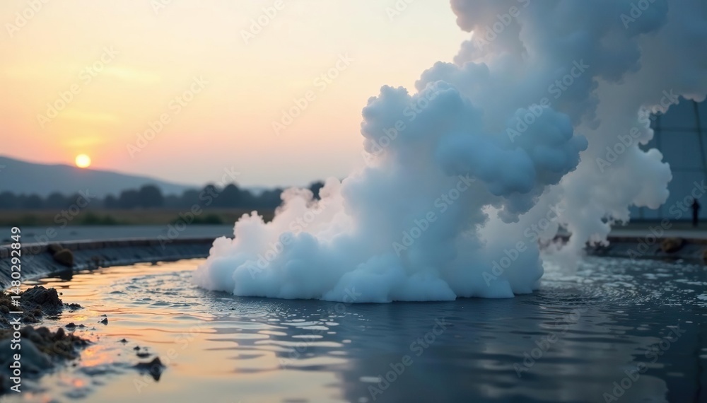 Obraz premium Close-up view of steam rising from cooling tower, construction, texture, air