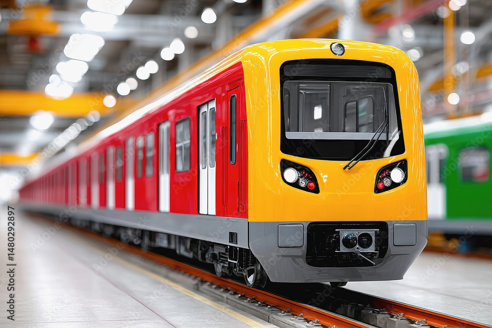 Fototapeta premium Modern train station with a train ready for departure highlighting the efficiency of railway transport systems