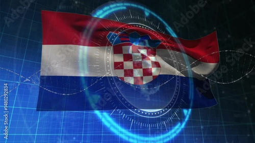 Wallpaper Mural Waving tricolor flag featuring checkerboard shield floating amid glowing data rings over 3D grid Torontodigital.ca