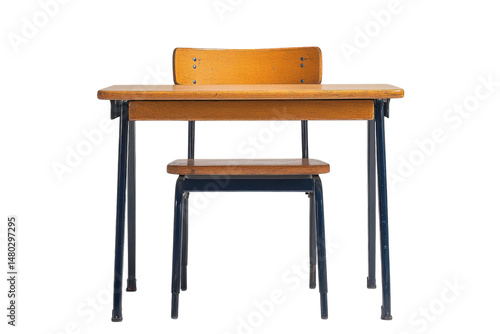Vintage School Desk Chair Set Wooden Classroom Furniture Education on transparent background