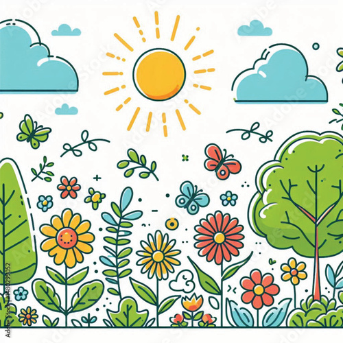 summer vector in simple line style