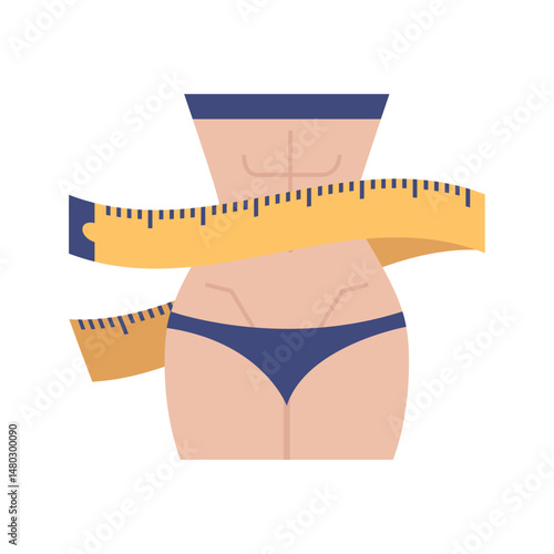 Stylized Vector Illustration of a Female Torso with Measuring Tape: Simple Graphic Design Representing Weight Loss, Fitness, and Body Measurement