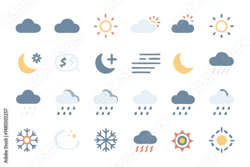 Set of Icon Pack Weather color fill	