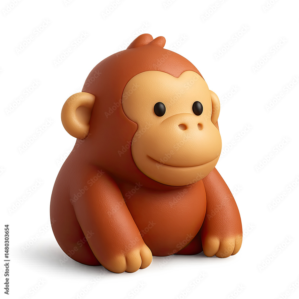 Fototapeta premium Adorable Brown Baby Monkey 3D Rendering Cartoon Illustration