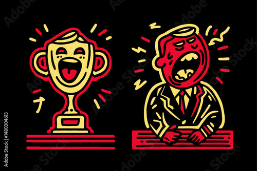 Emotional Contrast of Joy and Frustration in Bold Graphic Illustration