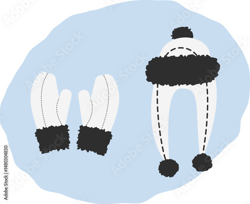Stylish Winter Accessories An Illustration of Mittens and a Hat Designed for Cozy Fashion and Warmth